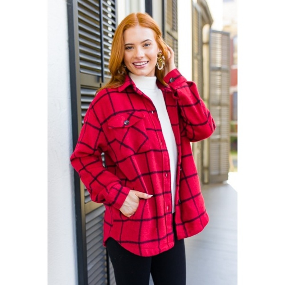 STACCATO Red Black Plaid Flannel Shacket Women's Medium